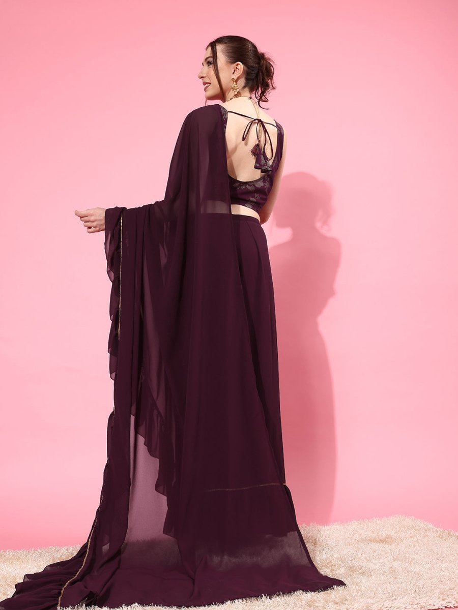 Ahalyaa Ruffled Poly Georgette Saree | Swadesiicart