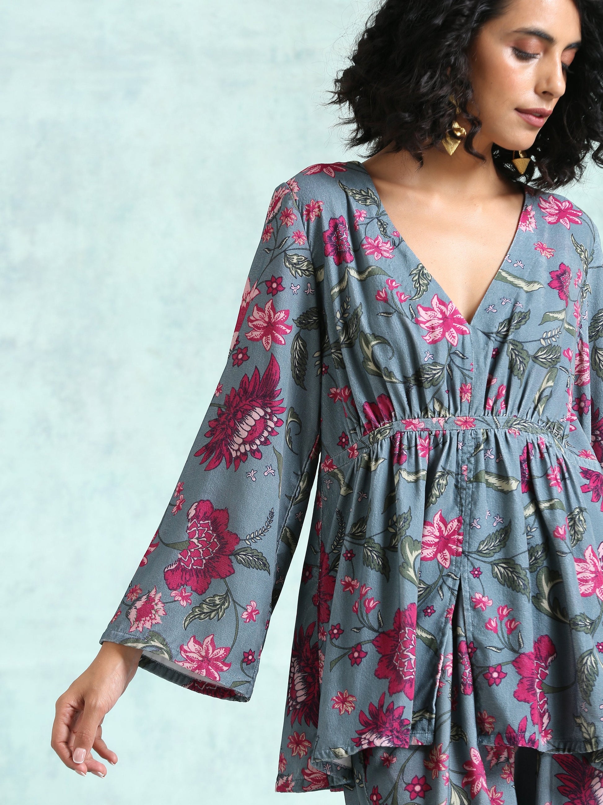trueBrowns Grey Printed Velvet Co-Ord Set - Swadesiicart
