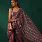 trueBrowns Mauve Cotton Silver Lurex Striped Ready to Wear Saree | Swadesiicart