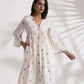 trueBrowns Off-White Cotton Floral Embroidered Flared Kurta Set | Swadesiicart