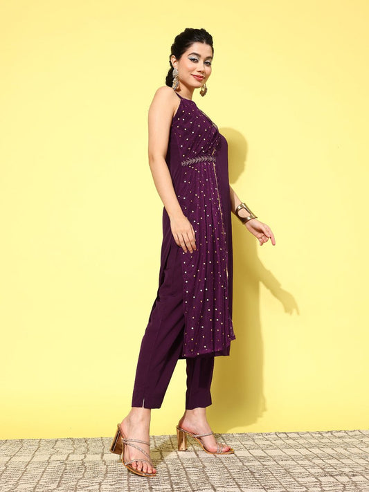 Ahalyaa Women Printed Regular Gotta Patti Kurta with Trousers | Swadesiicart