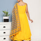 InWeave Women's Yellow Ray Strappy Kurta Set With Yellow Zig Zag Cotton Dupatta - Swadesiicart