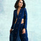 trueBrowns Blue Embroidered Velvet Ready to Wear Saree | Swadesiicart
