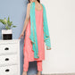 InWeave Women's Pink Lace Work Straight Strappy Kurta Set With Turquoise Chiffon Dupatta - Swadesiicart