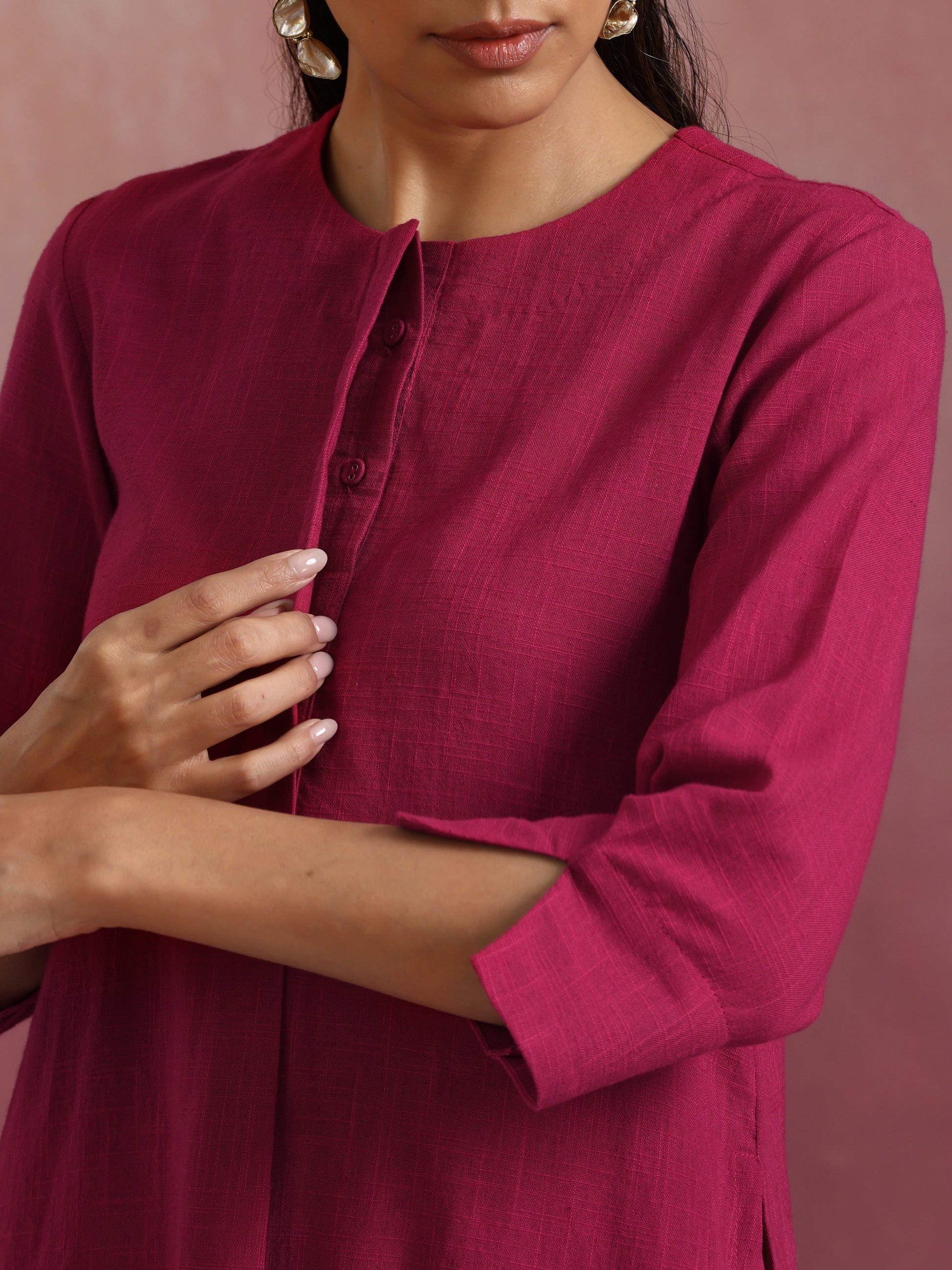 trueBrowns Magenta Cotton Kurta Co-ord set - Swadesiicart