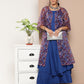 InWeave Ink Blue Strappy Set With Mauve Print Floral Cape - Swadesiicart