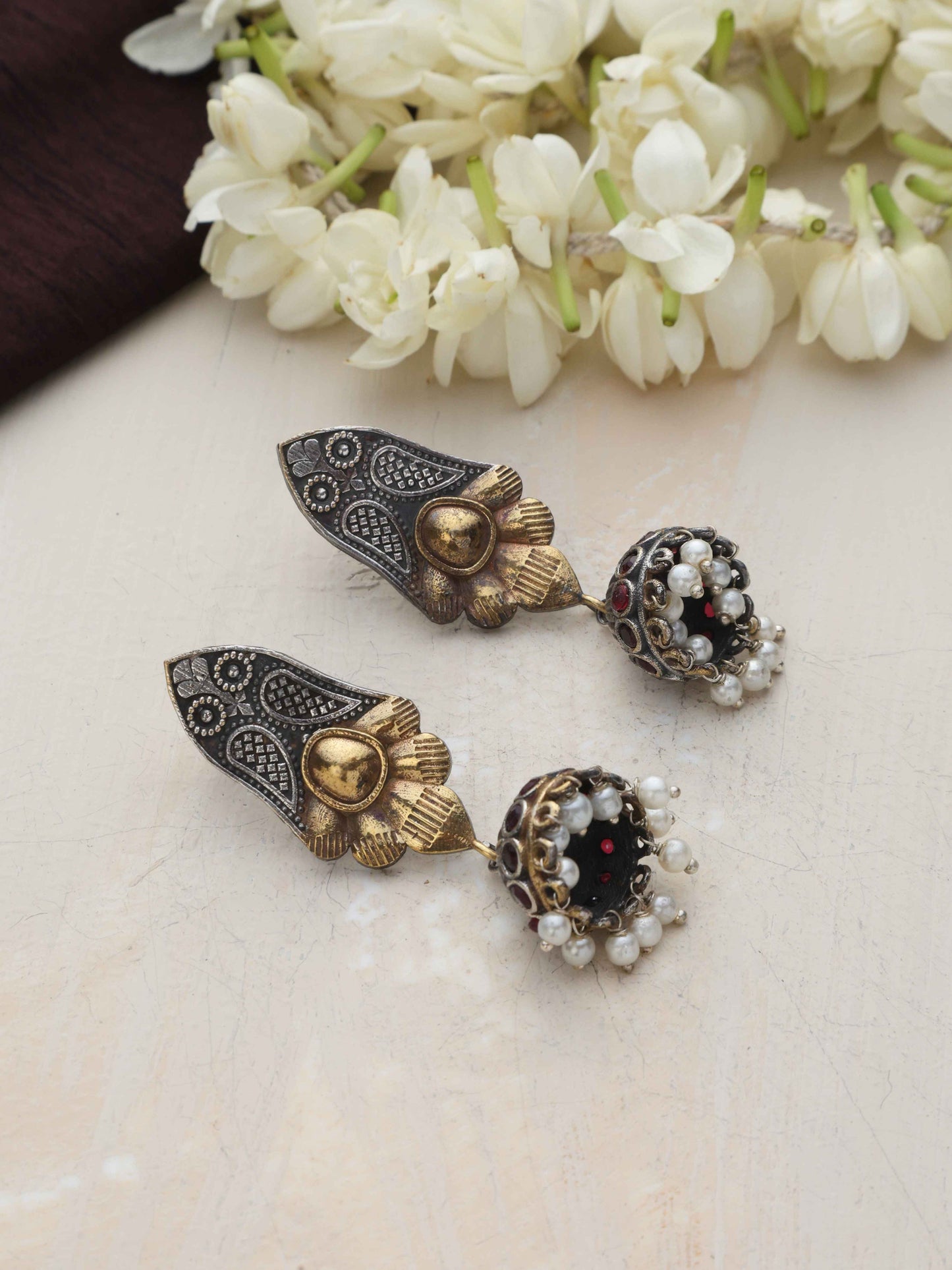 trueBrowns Silver Gold Tone Jhumka Earrings - Swadesiicart