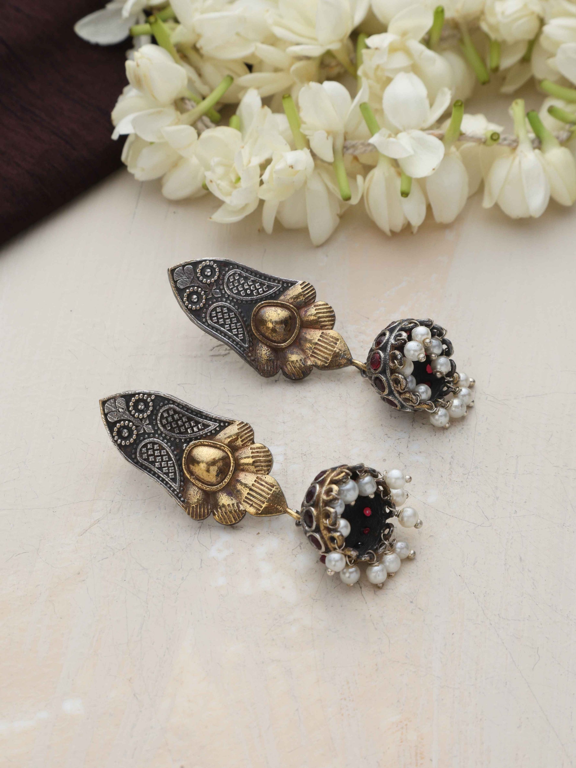 trueBrowns Silver Gold Tone Jhumka Earrings - Swadesiicart