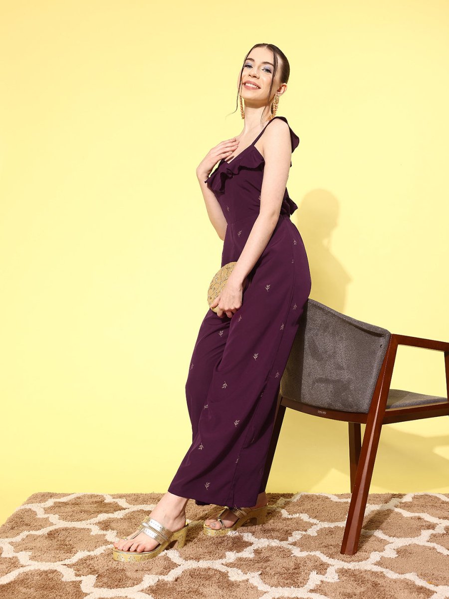 Ahalyaa Printed Basic Jumpsuit with Ruffles | Swadesiicart