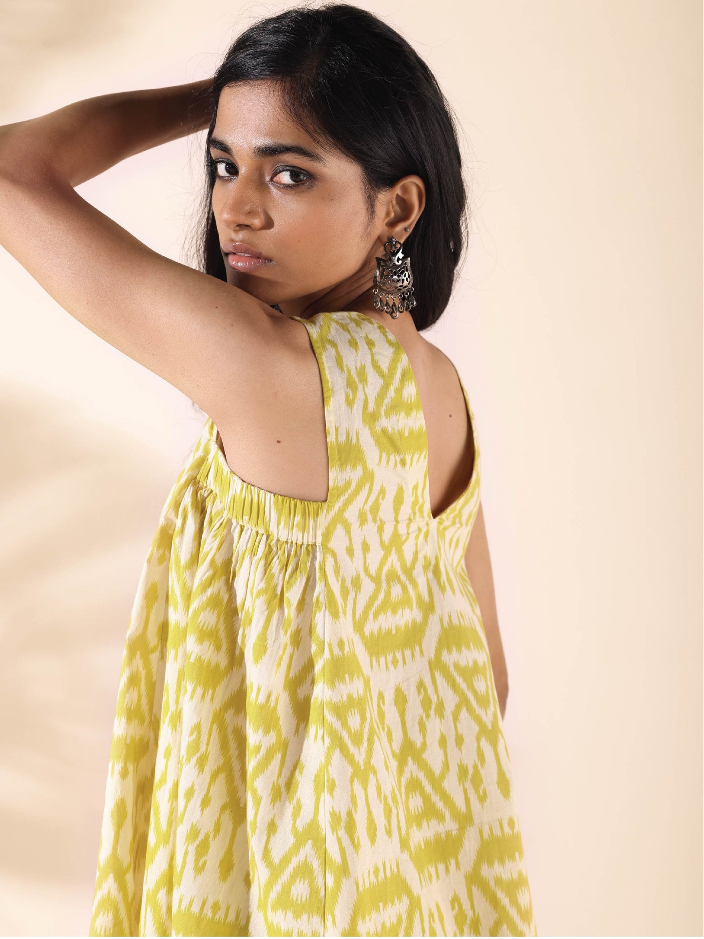 trueBrowns Lime Cotton Ikat Sleeveless Co-ord Set - Swadesiicart