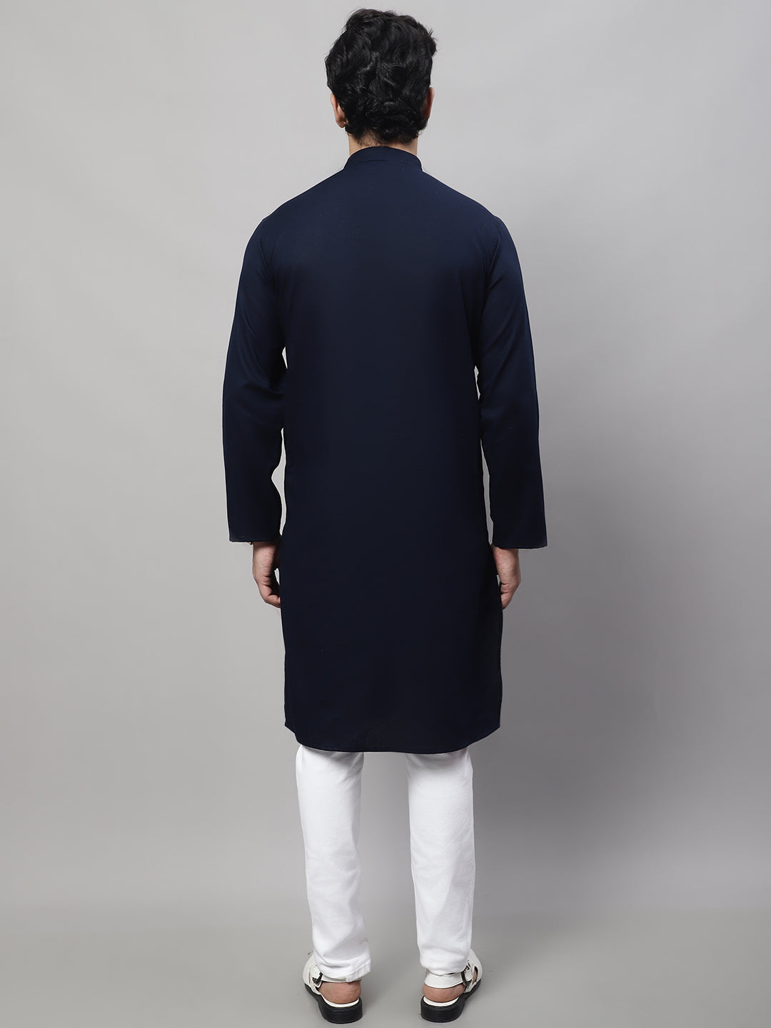 Even Apparels Blue Pure Cotton Kurta With Band Collar | Swadesiicart