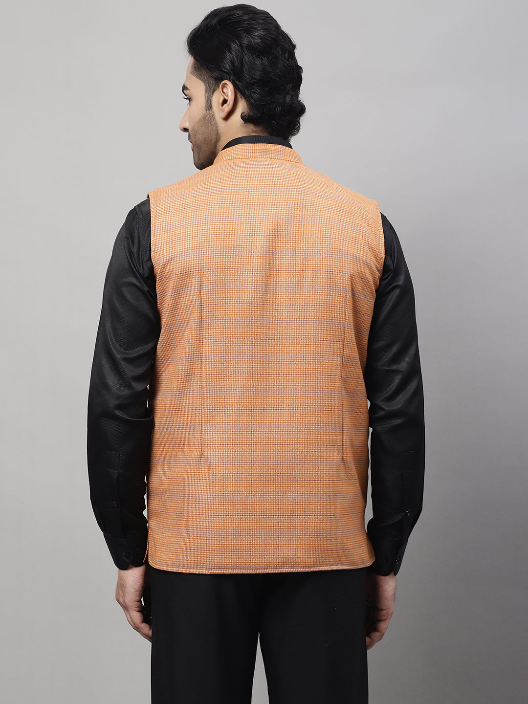 Even Apparels Men's Orange Nehru Jacket With Welt Pockets | Swadesiicart