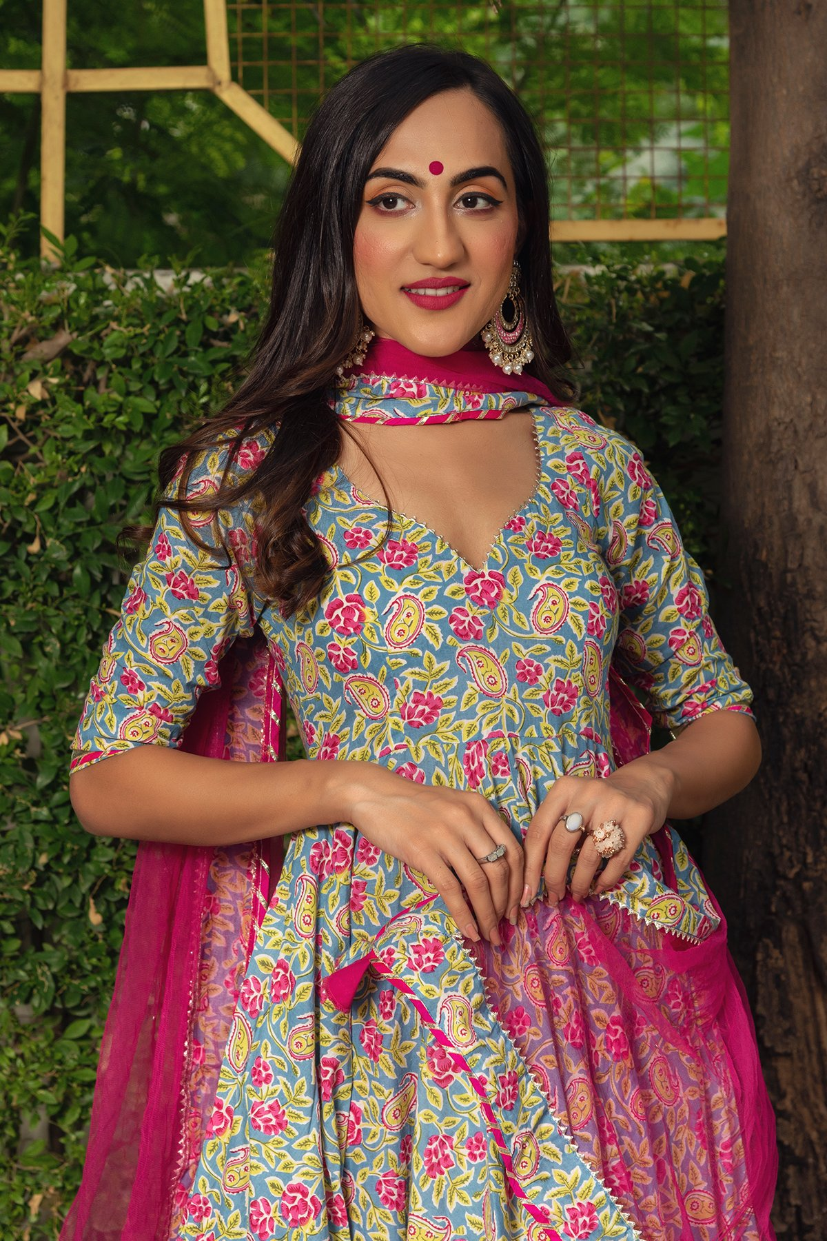 Pomcha Jaipur Jaipuri Hand Block Cotton Anarkali Set | Swadesiicart