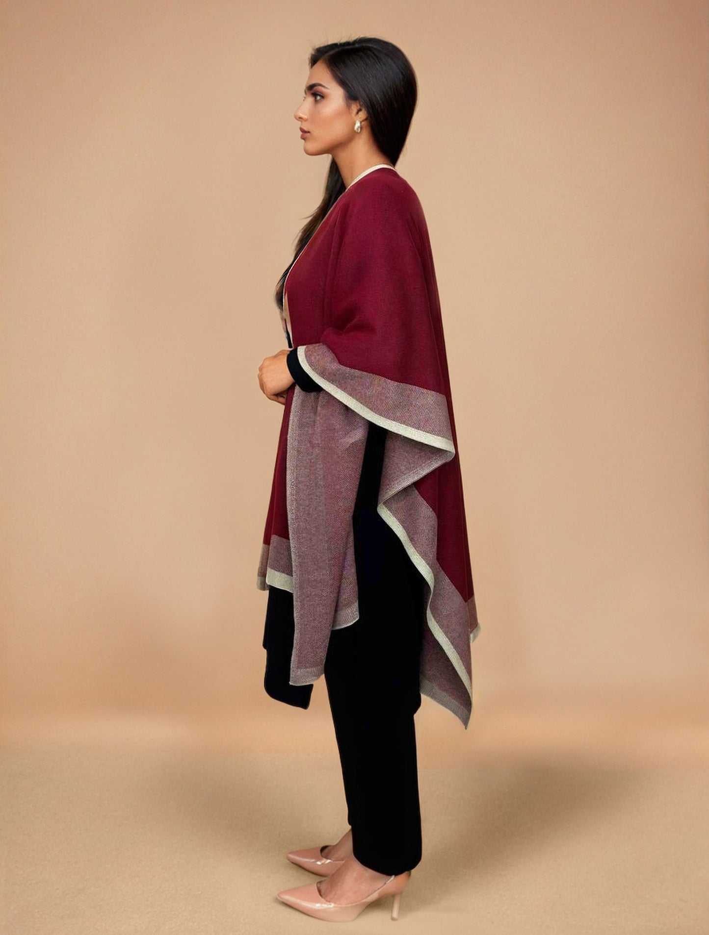 trueBrowns Maroon Woollen Kaftan Cape | Swadesiicart