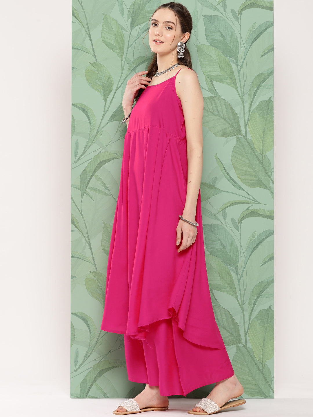 InWeave Women's Fuchsia Strappy Set W Navy Pink Lotus Cr Duptta - Swadesiicart