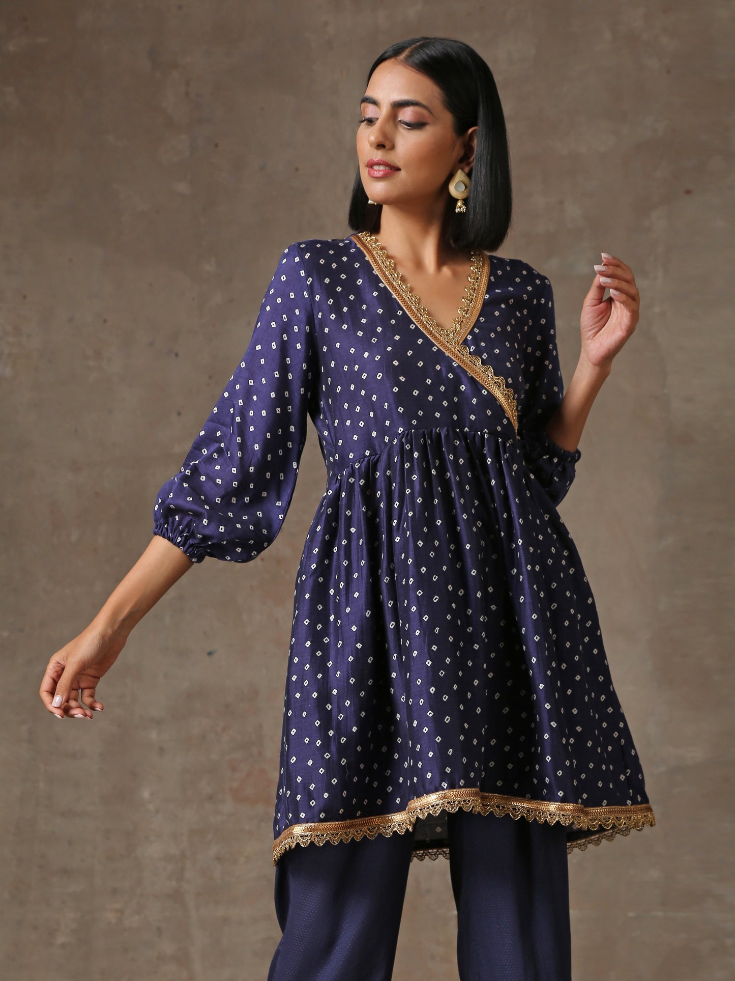 trueBrowns Blue Bandhani Printed Silk Co-Ord Set - Swadesiicart