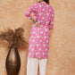 InWeave Women's Pink White Floral Square Lace Work Straight Kurta - Swadesiicart
