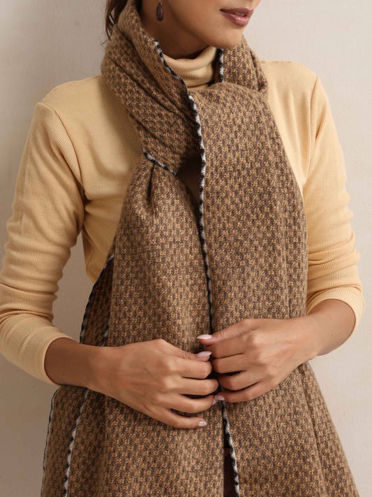 trueBrowns Brown Check Woollen Stole | Swadesiicart