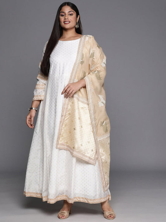 Ahalyaa Plus Size Boat Neck Maxi Ethnic Dress With Dupatta | Swadesiicart