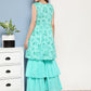 InWeave Women's Turquoise Printed Chintz Tiered Sharara Set - Swadesiicart