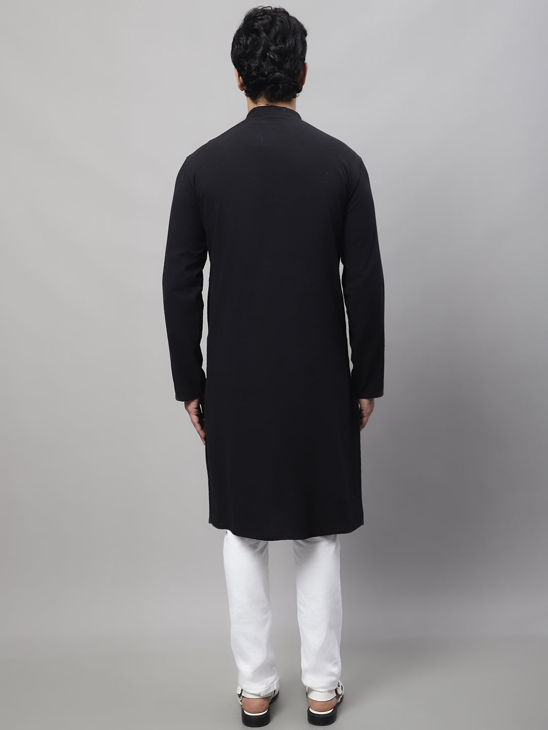 Even Apparels Black Pure Cotton Kurta With Band Collar | Swadesiicart