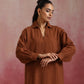 trueBrowns Brown Cotton Dobby Dress | Swadesiicart