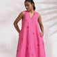 trueBrowns Pink Cotton Embroidered Flared Dress | Swadesiicart