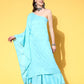 InWeave Women's Sky Blue Mirror Work One Shoulder Kurta Set - Swadesiicart