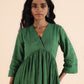 trueBrowns Green Cotton Dobby Flared Kurta Pant Set | Swadesiicart