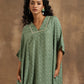 trueBrowns Light Green Bandhani Printed Silk Oversized Kurta Pant Set | Swadesiicart