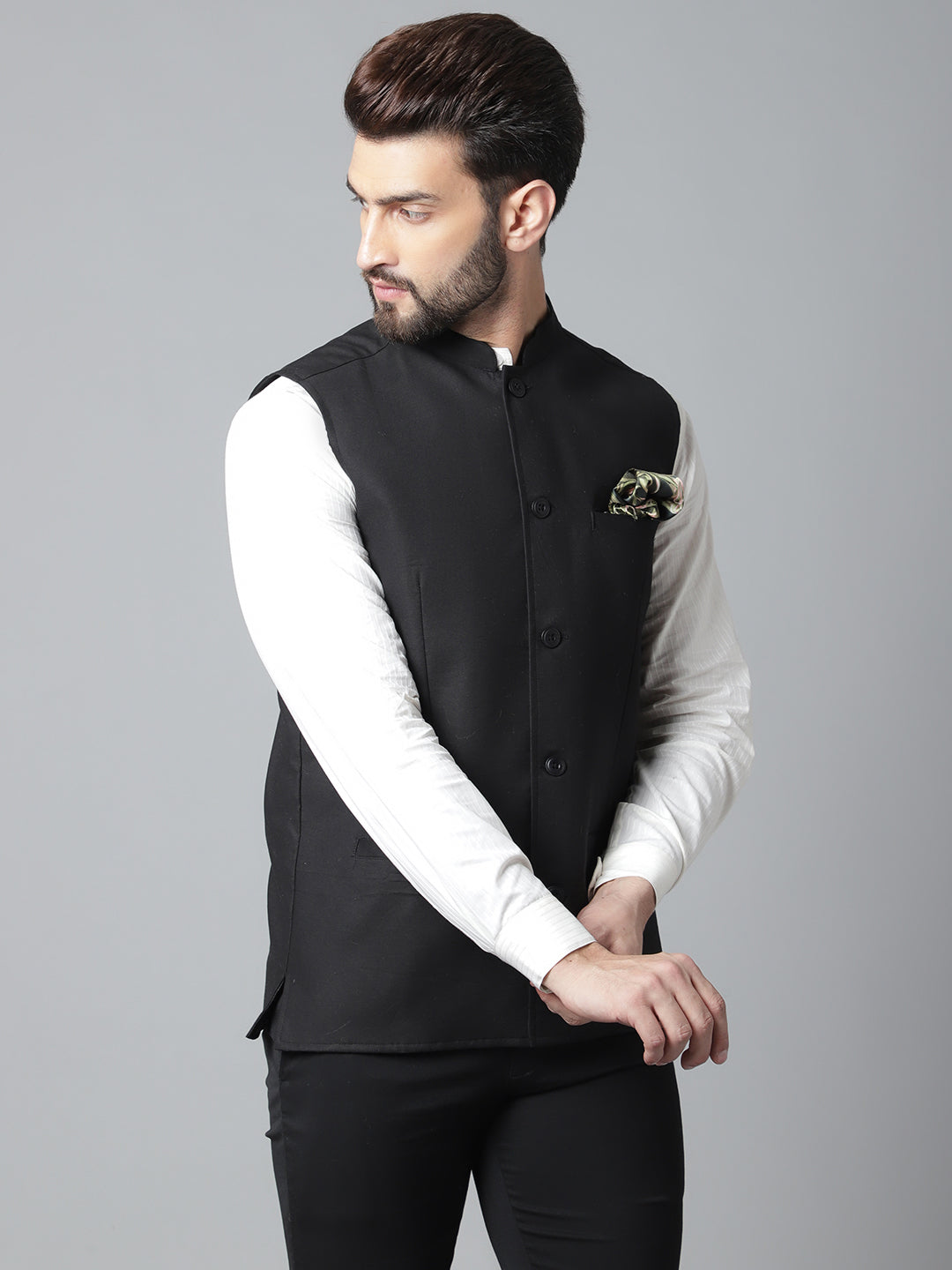 Even Apparels Men's Black Nehru Jacket With Welt Pockets | Swadesiicart
