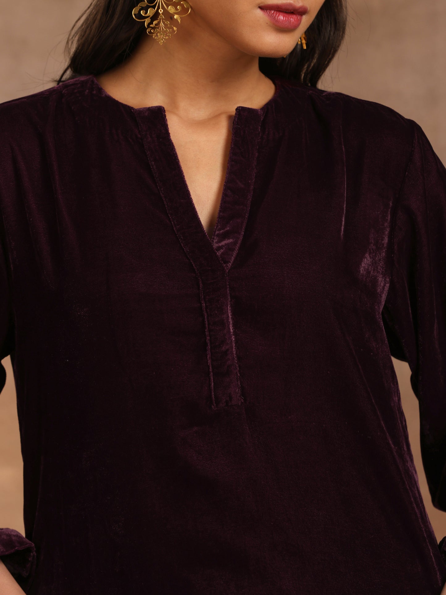 trueBrowns Wine Velvet Solid Co-ord Set - Swadesiicart