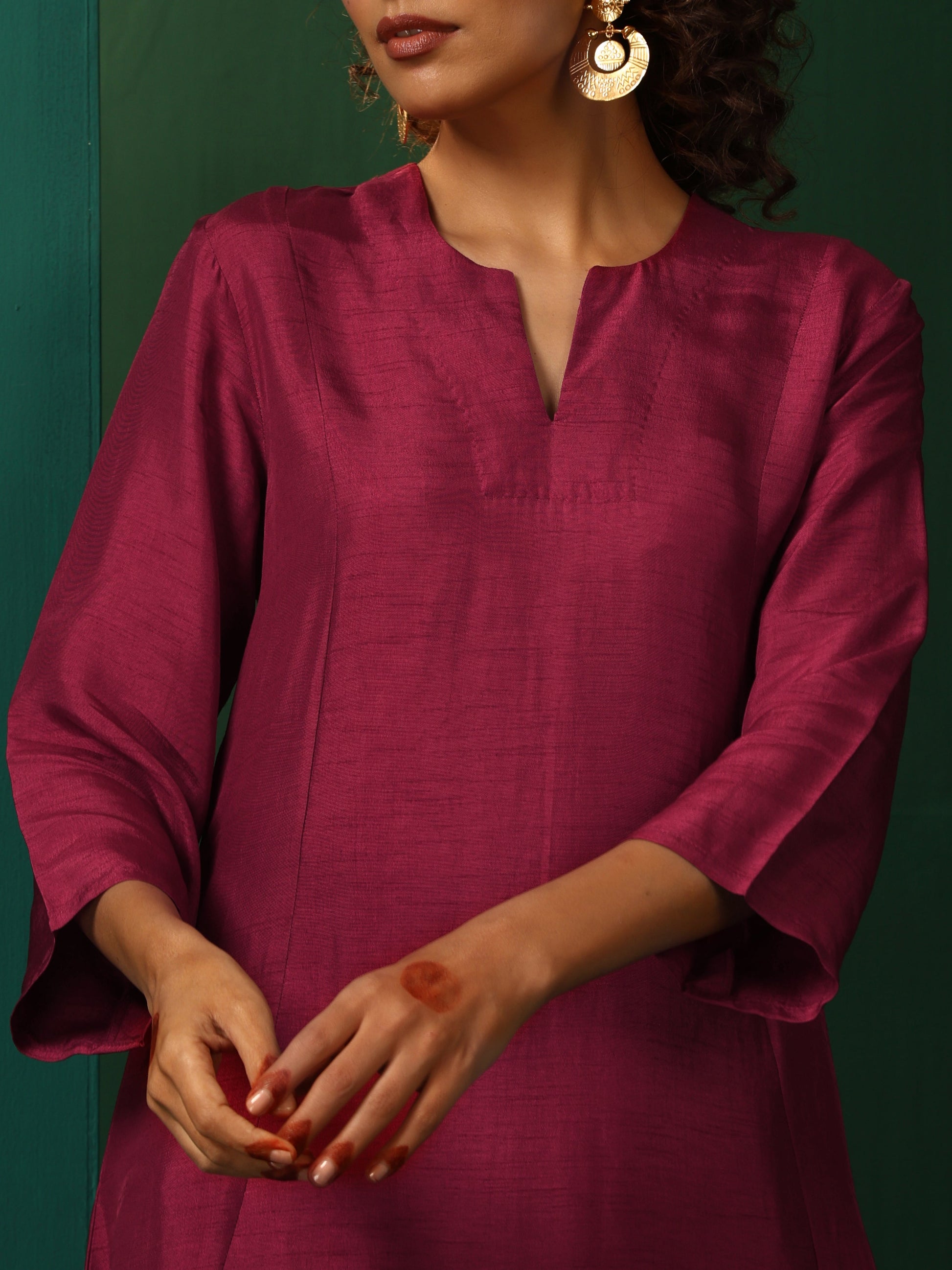 trueBrowns Maroon Silk Relaxed Co-ord Set - Swadesiicart