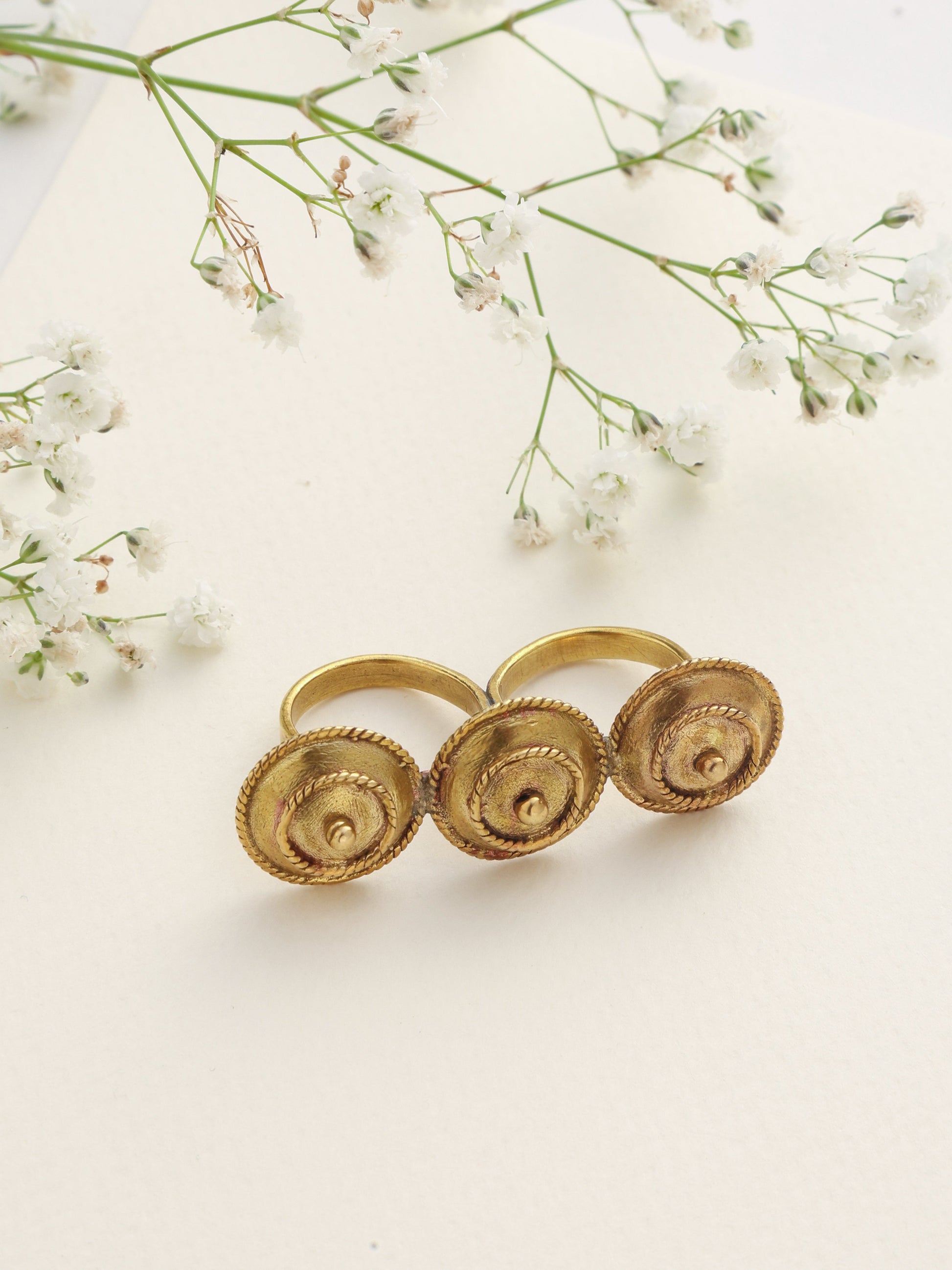 trueBrowns Brass Textured Two-Finger Ring | Swadesiicart