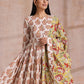 trueBrowns White With Red Yellow Buta Block Print Cotton Kurta Pant Dupatta Set | Swadesiicart
