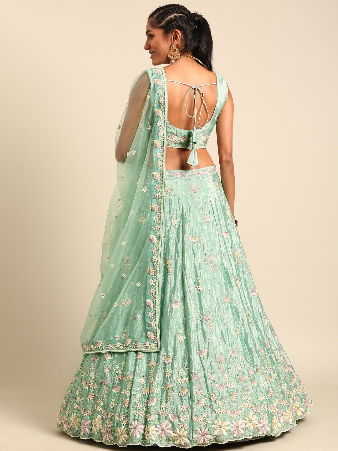 House of Panchhi Sea Green Georgette heavy Sequinse embroidery Lehenga choli & Dupatta | Swadesiicart