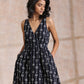 trueBrowns Black White Geometric Print Cotton Sleeveless Wrap Dress | Swadesiicart