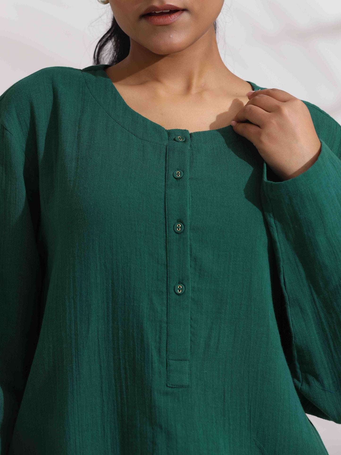 trueBrowns Green Cotton Kurta Co-ord Set - Swadesiicart