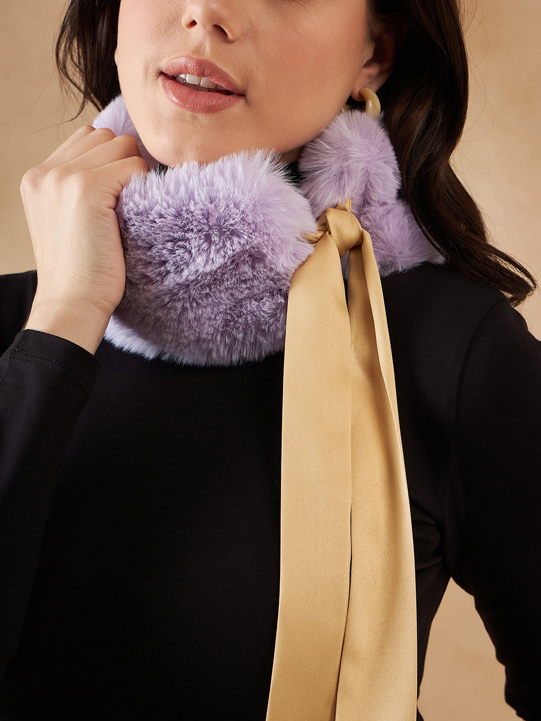 InWeave Women's Light Mauve Fur Neckpiece - Swadesiicart