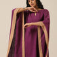 trueBrowns Plum Purple Slub Texture High Low Kaftan Pant Set | Swadesiicart