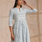 trueBrowns White With Blue Green Buta Print Cotton Flared Kurta Pant Set | Swadesiicart
