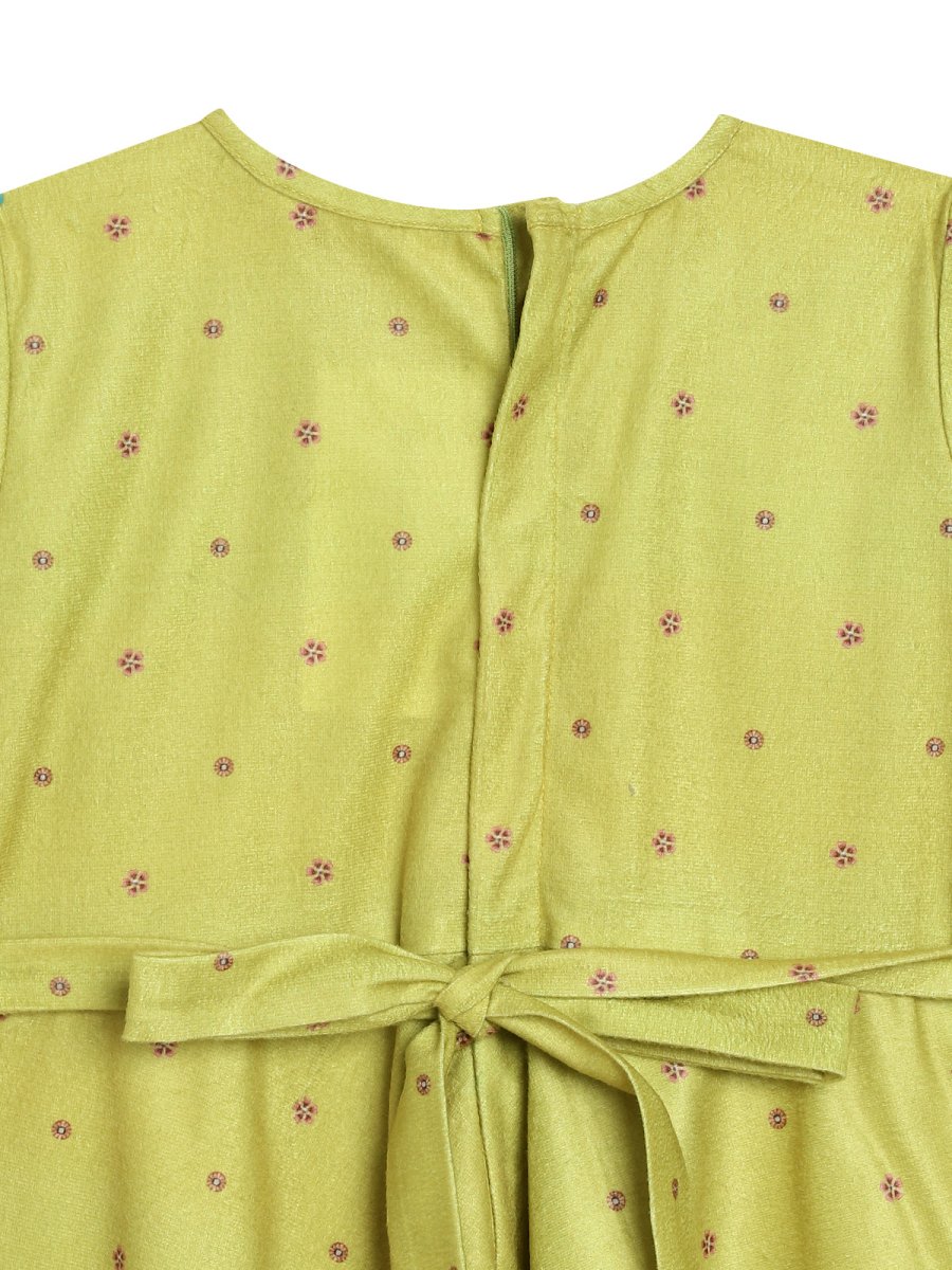 Ahalyaa Girls Printed A-Line Velvet Maxi Kids Ethnic Dress | Swadesiicart