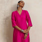 trueBrowns Pink Silk High Slit Kurta Set | Swadesiicart