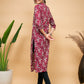 InWeave Women's Wine Floral Print Straight Angrakha Gota Kurta - Swadesiicart