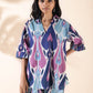 trueBrowns Blue Cotton Ikat V-neck Co-ord Set - Swadesiicart