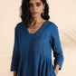 trueBrowns Blue Cotton Dobby Flared Kurta Pant Set | Swadesiicart
