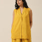 trueBrowns Mustard Yellow Slub Texture Sleevesless Jacket Pant Set | Swadesiicart