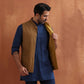 trueBrowns Men's Mustard Cotton Dobby Reversible Nehru Jacket | Swadesiicart