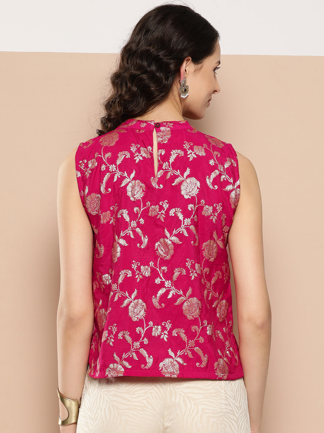 InWeave Women's Fuchsia Brocade Halter Top - Swadesiicart