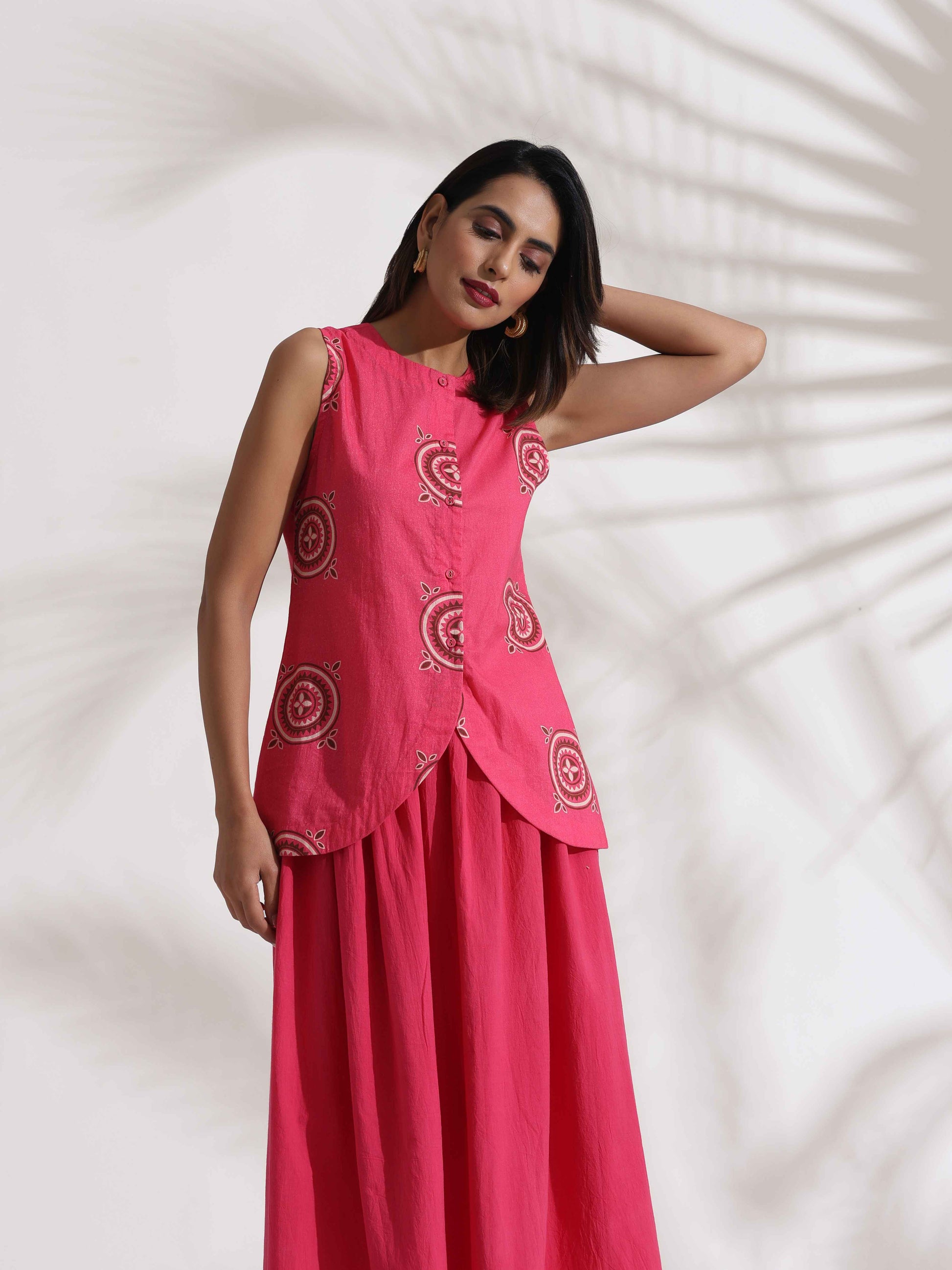 trueBrowns Pink Cotton Skirt Co-ord Set - Swadesiicart